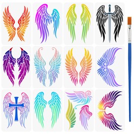 FINGERINSPIRE 12 Malschablone Mit Mehreren Flügeln Und Einem 16cm Großen Pinsel Wiederverwendbare 29.7x21cm Große Kunststoffschablone Zum Selbermachen Basteln Zum Malen Auf Wänden Holz Möbeln Stoffen