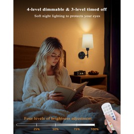 Ouyulong Battery Operated Wall Sconces Set of 2, Wireless Rechargeable Dimmable Wall Light with RGB Bulb and Remote for Bedroom, Living Room, Hallway (Black)