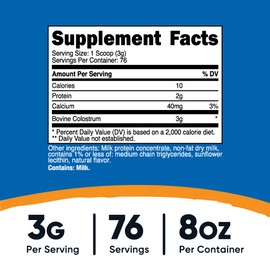 Nutricost Nutricost Colostrum Powder 8 oz, Lactoferrin and Minimum 30% Immunoglobulins (IgG), from Bovine Colostrum, 3g Per Serving, 76 Servings