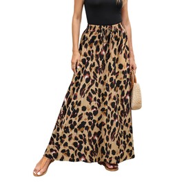 Hount Women's Skirt Elastic Waist Maxi Skirt Elegant Summer Skirt Casual Skirt Long Beach Skirt with Drawstring, F3