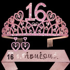 16th Birthday Gifts for Girls,16th Birthday Tiara and Sash,16 & Fabulous Sash,16th Birthday Party Favor,Sweet 16th Birthday Decorations for Her,16th Bday Gift for Girl,16th Birthday Supplies for Girl