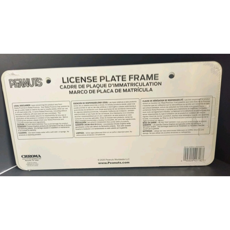 Peanuts SNOOPY Plastic Black and White License Plate Frame NEW!
