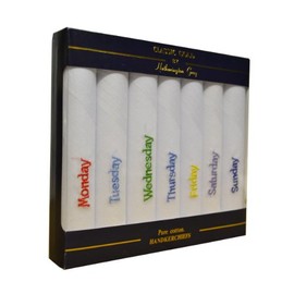 Set Of 7 100% Pure Cotton Handkerchiefs Days Of The Week Design