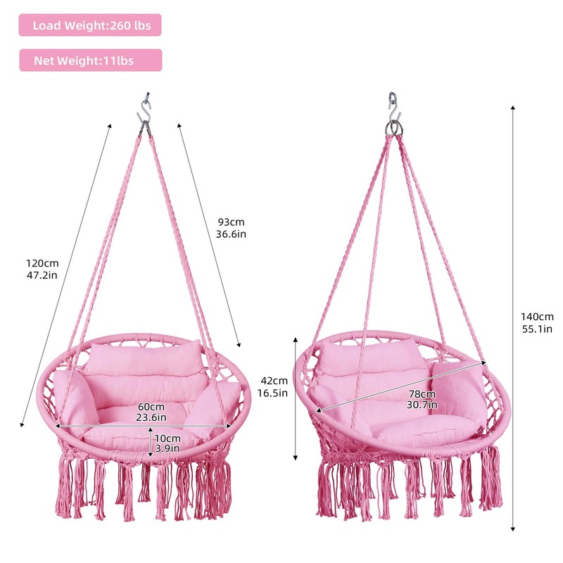 Goutime Hammock Chair, Macrame Hanging Swing Chairs with Cushion and