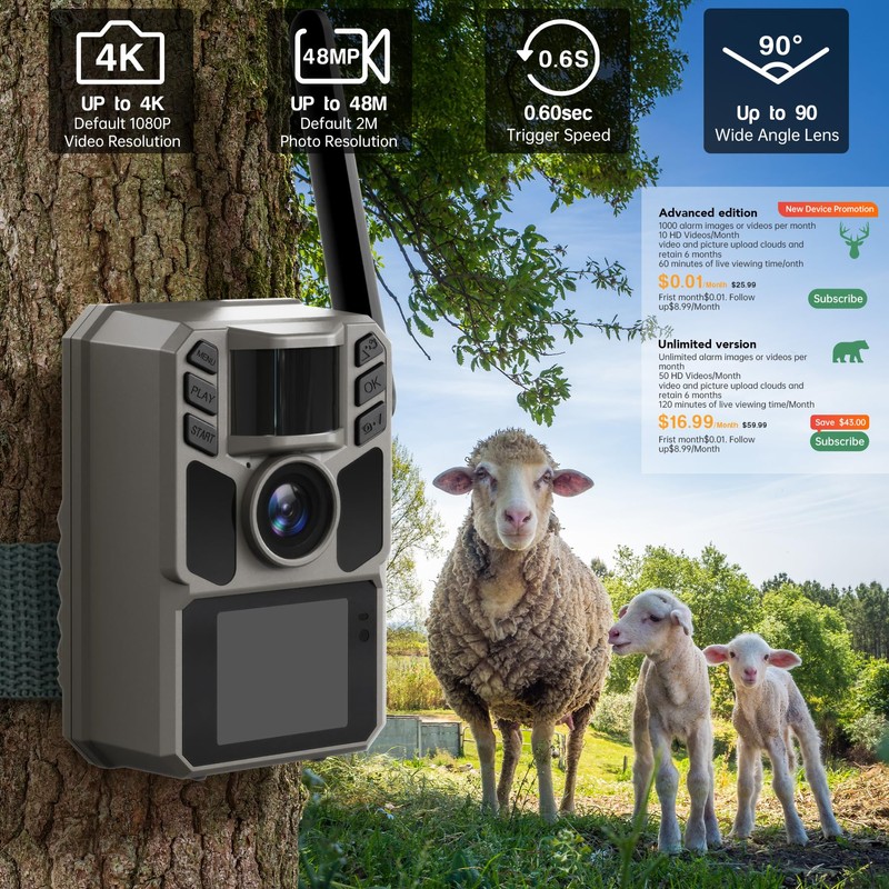 FKPCAM Solar Cellular Trail Camera with 7500mAh Rechargeable Battery for
