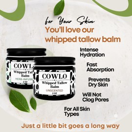 Cowlo Beef Tallow for Skin, Frankincense - 100% Grass Fed Tallow Moisturizer for Face, Organic Body Butter, Rosacea, Eczema, Babies (Herb-Infused/Unscented) 2 oz