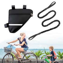 FLOWERUN Bicycle Pull Rope for Children, Elastic Tow Rope for Bicycle with Bag, Stretchy from 2.5 to 4.7 m, Nylon Tow Line for MTB Trekking Family Trip (Black)