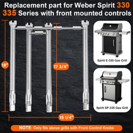 Uniflasy 69787 Grill Burner Tubes for Weber Spirit 330/335 Series, 68948 Burner for Weber Spirit E-330 Spirit SP-335 Gas Grill, 304 Stainless Steel 18 Inch Grill Burner for Weber Spirit Grill Parts
