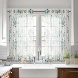 MYSKY HOME Sheer Curtains 54 Inch Length for Bedroom Window Curtain Panels Light Filtering Privacy Protect Drapes Set Linen Look Farmhouse Style Texture Soft Touch, 50" x 54", Teal, 2 Panels