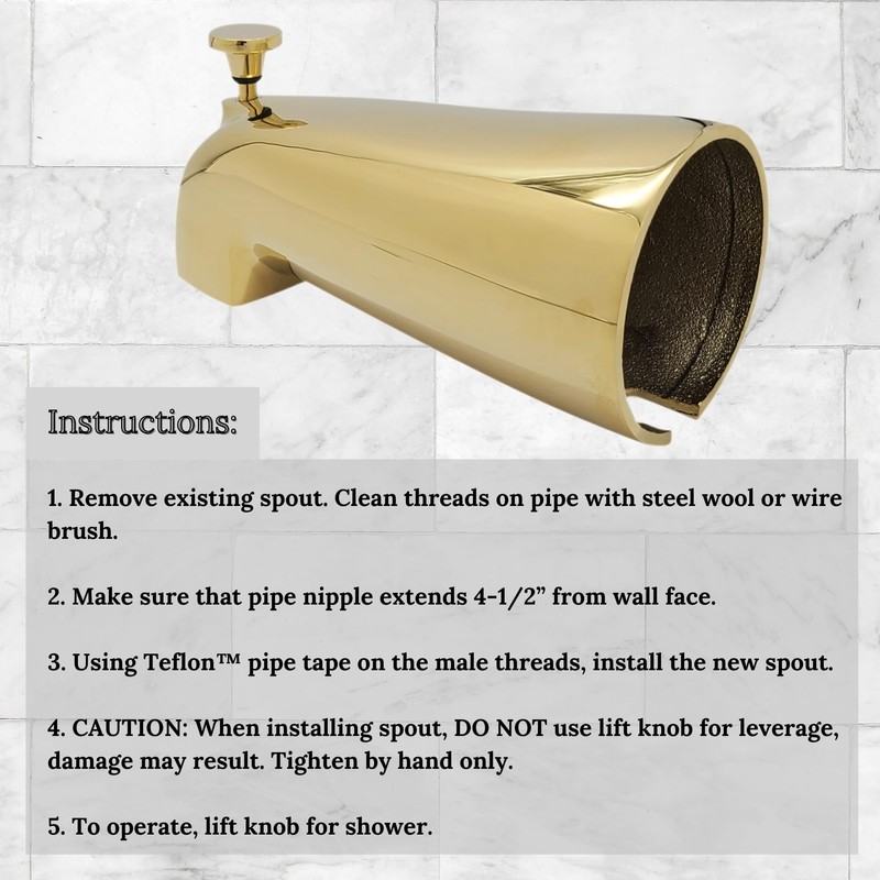 Westbrass Nose Diverter 5-1/2" Brass Tub Spout, Polished Brass, D311-01