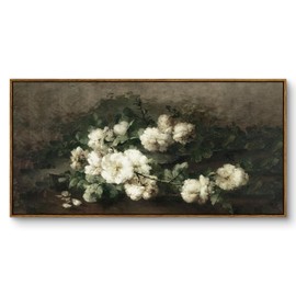 InSimSea Extra Large Framed Vintage Wall Art, Living Room Country Farmhouse Decor, Flowers Landscape Paintings, Canvas Prints, Retro Floral Long Pictures for Bedroom Above of Bed,20x40inch