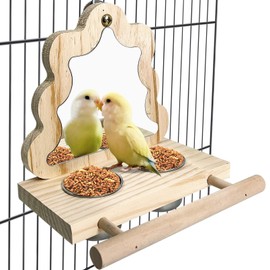 Tfwadmx Bird Parrot Wooden Feeding Cups Small Bird Feeding Dish Cups Stainless Steel Birds Bowls Food Water Bowls with Bird Food Holder for Cockatiel Parakeet Macaw Finches Lovebirds