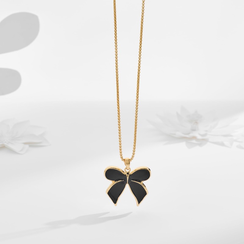 YUJIE Black Bow Necklace for Women Gold Plated Adjustable Chain