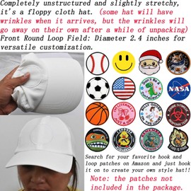 White Unstructured Baseball Cap with Loop Areas for Patches, Trucker Golf Running Fishing Tactical Hat for Women Men