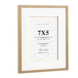 Fabian Clarke London® 8x6 Oak Colour Wooden Picture Photo Frame with Off White Double Mount to Hang Portrait or Landscape For 8x6 Photo