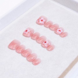 Light Rain Medium Size Hand-made Press on Nails, 3D Gel UV Finished False nails with Design by Professional Manicurist