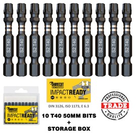 10 x SabreCut SCTX4050_10 50 mm TX40 T40 Impact Wrench Drill Bit Set Single-Ended Torx High Performance Includes Storage Box