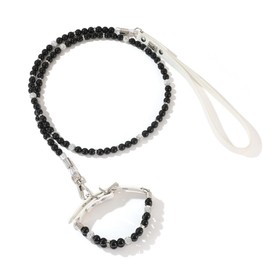 Dogs Kingdom Dog Cat Pearls Diamond Collar Leash Set Bling Rhinestones Necklace Set for Small Dog Cat Puppy Adjustable Pet Accessory,Black,L:11-13" Neck