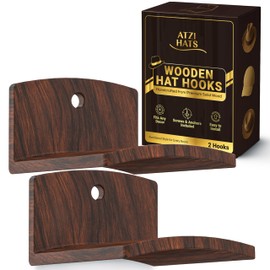 Atzi Hats Cowboy Hat Hooks for Wall – Set of 2 Wooden Hat Holder Rack for Fedora, Western, Baseball & Sun Hats – Rustic Red Sandalwood Hooks for Home, Closet, Entryway, Rustic Hat Rack