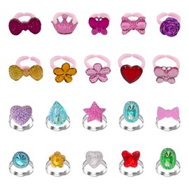 HDGSAFD Pack of 10 Metal Rings and 10 Pieces Plastic Rings, Children's Jewellery, Girls Dressing Accessories, Cute Cartoon Rings
