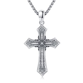 Midir&Etain Gothic Cross Necklace for Men Women 925 Sterling Silver Faith Christian Pendant Goth Jewellery Valentines Birthday Gifts for Christian Couple