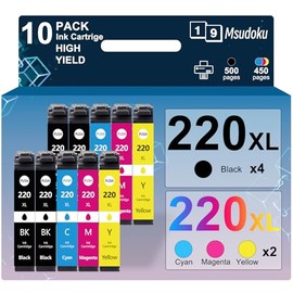 Msudoku 220XL Ink Cartridges Remanufactured Replacement for Epson 220XL 220 XL Combo Pack (10 Pack) to Use with Workforce WF-2760 WF-2750 WF-2660 WF-2630 xp-320 (4 Black, 2 Cyan, 2 Magenta, 2 Yellow)