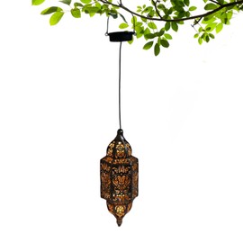 Outdoor Lantern - Waterproof Lantern Solar Lights Outdoor,Iron Art Moroccan Garden Lamp, Elegant Decoration Hangable with Hook for Farmhouse, Pergola, Gazebo