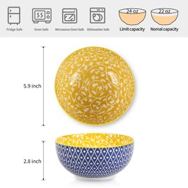 Selamica Ceramic Cereal Bowls Set of 6, 24 Oz Deep Soup Bowls for Kitchen, 5.9 Inch Dessert Bowls for Salad, Pasta, Oatmeal, Ramen, Microwave Dishwasher Safe, Set of 6, Assorted Colors