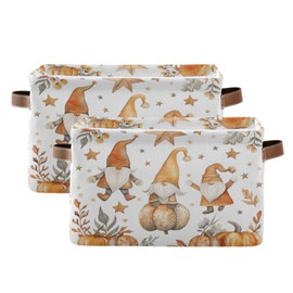 senya Thanksgiving Storage Basket, Gnomes Pumpkins Stars Foldable Fabric Collapsible Storage Bins Organizer Bag for Storage Clothes