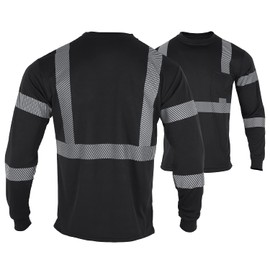 FONIRRA High Visibility Shirts for Men Reflective 2 Pack ANSI Class 2 Hi Vis Work Safety Shirts Long Sleeve (2 Black)