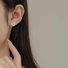 MYHAO 925 Sterling Silver Love Heart Stud Earrings for Women Teens Small Heart Stud Earrings Hypoallergenic, 0.35 INCH, Sterling Silver, No Gemstone