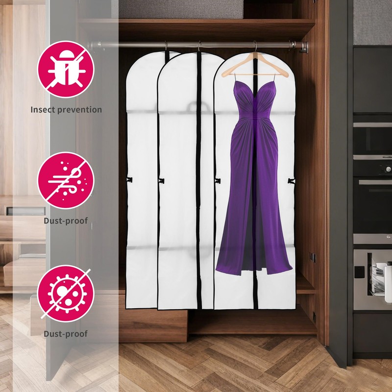 Set of 4 White Garment Bags, Long, 180 cm, Waterproof