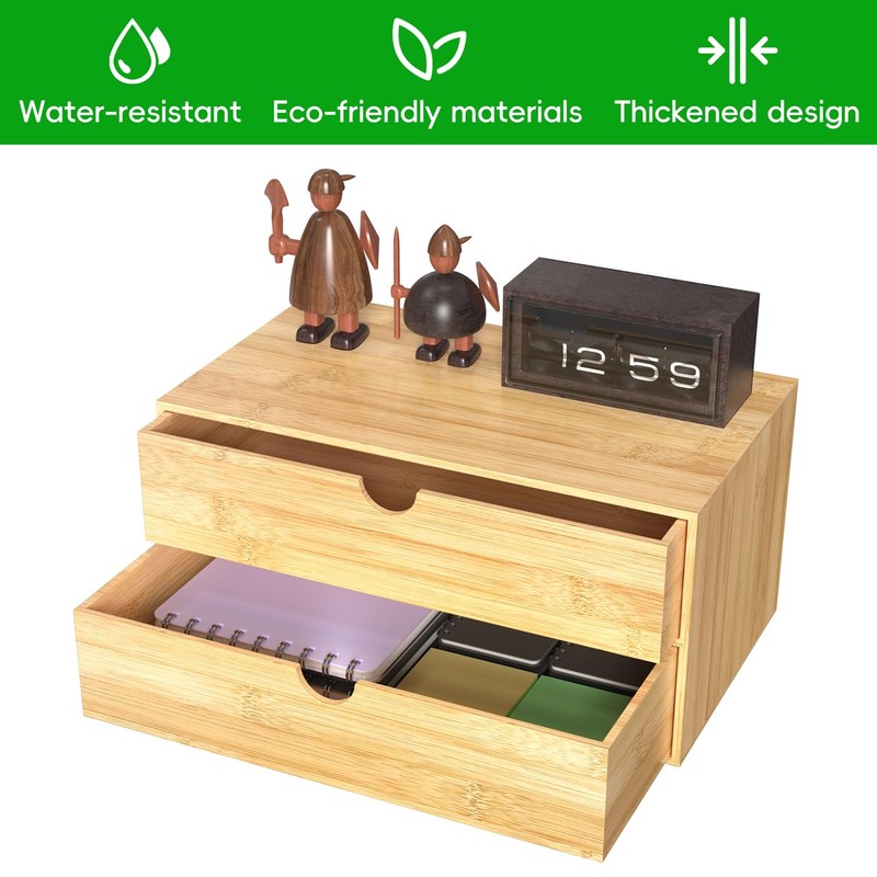 Neando Bamboo Desk Organizer with 2 Drawers, Wooden Countertop Drawers