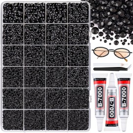 25000Pcs Resin Rhinestones with B7000 Jewelry Glue for Crafting, Black 2-6mm Non Hotfix Flatback Gems, Bedazzling Crystal for DIY Crafts Clothing Tumblers Mugs Shoes Fabric Decor Nail Art