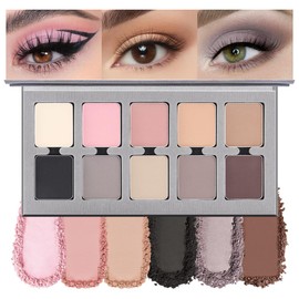 10 Colors Nude Brown Pink Matte Shimmer Eyeshadow Palette for Eye Makeup,High Pigmented Tan Purple Eye Shadow Primers Powder Palet de sombras de ojos