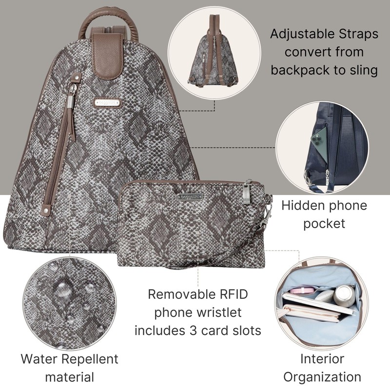 Baggallini Women's Metro Backpack with RFID Phone Wristlet Ballet Flat,