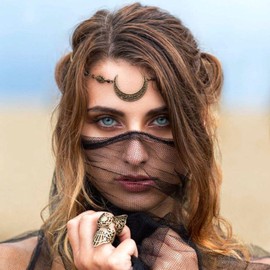 Wendalern Boho Moon Head Chain Half Moon Headband Black Gypsy Headband Vintage Crystal Headpiece Prom Hair Accessories for Women Girls