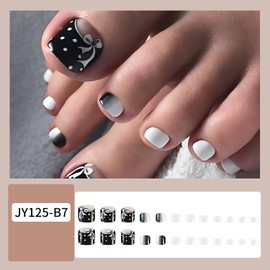 FIEONCIY Press on Toenails with Designs Acrylic Fake Nails for Toe Artificial False Nails with Charms Glue on Toe Nails for Spring Summer Stick on Toenails for Women Girls(JY125)