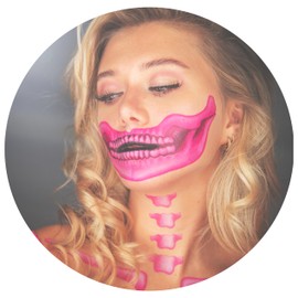 Tattoocrew 2 Tattoo Looks Fantastic Plastic for Sticking on Face, Pink Skull, Arms, Body, Tattoos for Adults, Set Temporary Tattoos for Women/Men, Festival, Carnival, Fancy Dress Costume