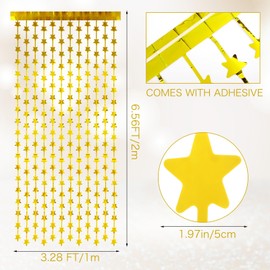 Wanmu 2 Pcs Gold Star Birthday Decoration, 3.2x9.8 ft Golden Backdrop Foil Fringe Curtains, Glitter Paper Star Banners for Wedding, Anniversary Party, Birthday, Graduation, Photo Booth Props