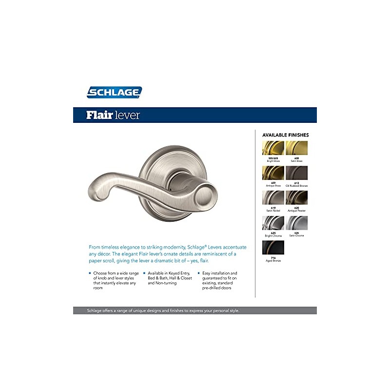 Schlage F170FLA605RH F-Series Flair Dummy Lever Knob
