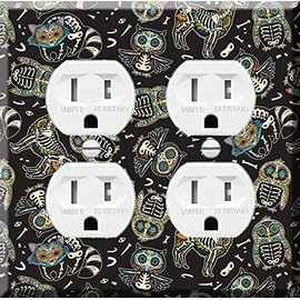 Double Duplex Outlet Cover Wall Plate - Day of the Dead Owl and Llama Skulls