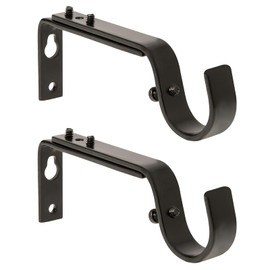 Adjustable Curtain Rod Brackets, 2 Pcs Premium Rod Brackets for Wall, Curtain Rod Holder, Drapery Rod Holders Hardware Window Curtain Rod Support Hanger for 7/8 or 1-Inch Rod (Black)