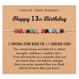 Miss Pink 13 Year Old Birthday Gift Ideas, 13th Birthday Bracelet Gifts for Daughter Niece Granddaughter Happy 13 Years Old Natual Stone Beads Bracelet Decorations Jewelry Gift For Her