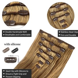 Belaved Clip in Hair Extensions 14 Inch 70g Honey Blonde Mixed Light Brown Hair Extensions Clip in Hair Extensions Real Human Hair Straight 7pcs Human Hair Clip in Extensions for Women #4P27