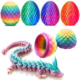 Qxbuhe 12 inch 3D Printed Dragon Eggs with Dragon Inside. Easter Dragon Eggs, Mystery Surprise Easter Eggs for Kids, Unique 3D Printed Animals (Rainbow)