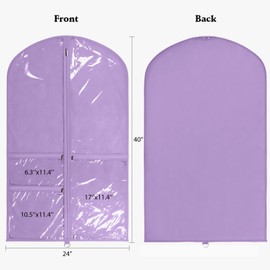 KEEGH Dance Costume Bags Garment Bag 40 Inch Hanging Clothes for Dance Competitions, with 3 Medium Clear Zipper Pockets for Dance Costumes, Closet Storage (Purple) - 4 Pack
