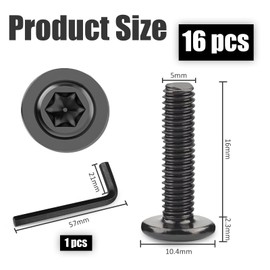 Plstod Pack of 40 M5 x 16 Screws, Flat Head Screws, Black Screws, Hexagon Sockets, Stainless Steel, Full Thread Black Oxide with Hex Key