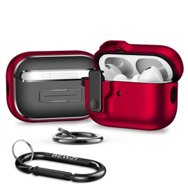 BEWZI for Airpods Pro 2 Case Cover Comes with 2 Hooks, Pushbutton Switch Magnetic Pop-Open Lid Protection Case for Airpods Pro 2nd Gen Case (Red)