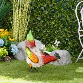 Alpine Corporation 21" H Indoor/Outdoor Metal Pecking Hen Decorative Garden Statue, Multicolor